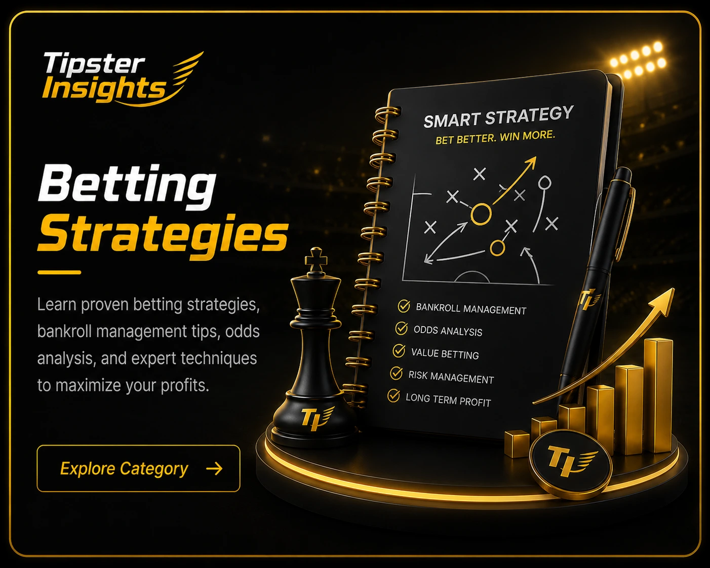 Betting strategies category image with smart betting plan graphics and sports betting analysis theme