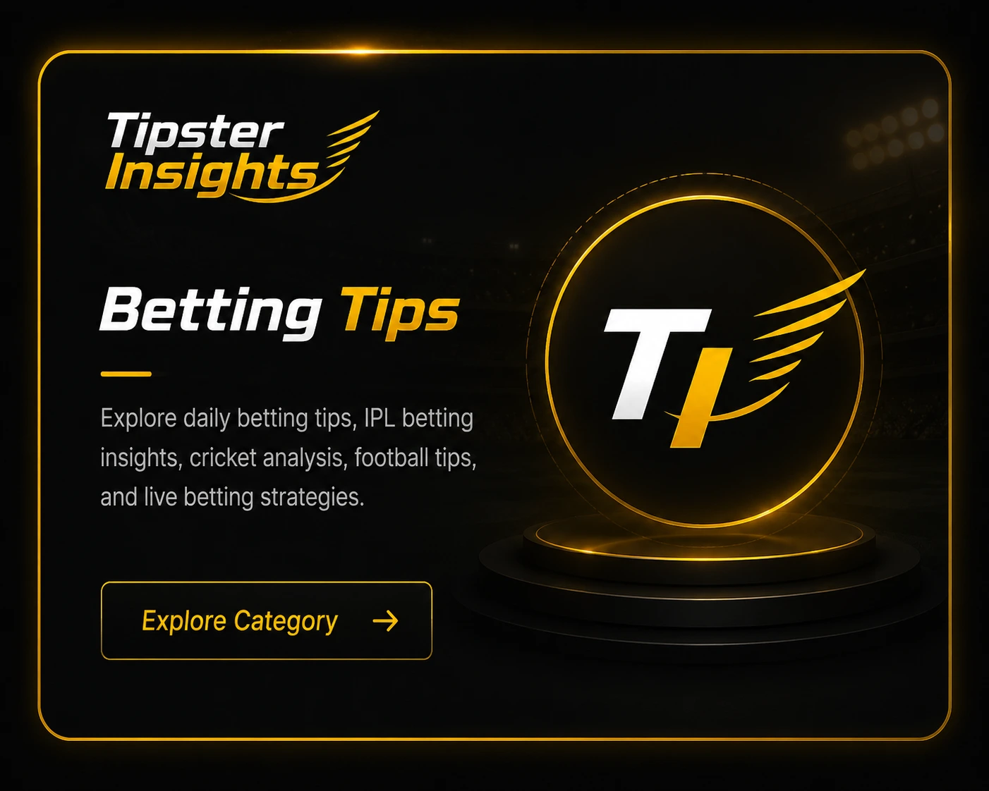 Premium Betting Tips category card with black gold sports betting design and Tipster Insights branding